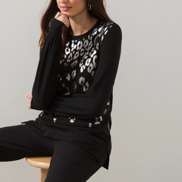 Black Leopard Print Sweater With Pockets Tunic Contemporary Medium Career - Picture 2 of 10